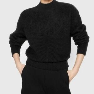 REBECCA MINKOFF Sweater Women's Medium Black Wool Alpaca Knit Mock Neck Luxury